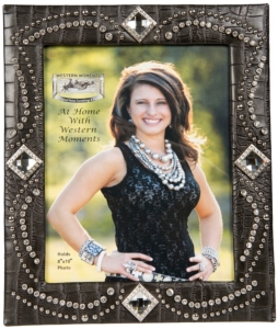 M&F® Western Moments™ Jeweled Black Croc Print w/ Rhinestone Concho Picture Frame 8x10