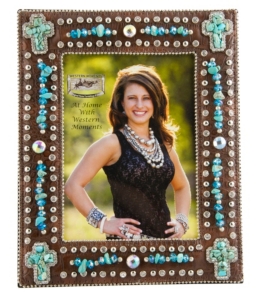M&F® Western Moments™ Jeweled Brown Croc Print w/ Turquoise Cross Picture Frame