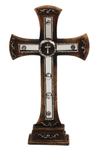 M&F® Western Moments™ Brown Table Top Cross with Concho and Mirror Inlay