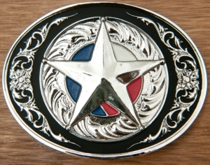 Montana Silversmiths® Silver with Red, White and Blue Star Oval Belt Buckle