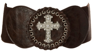 3-D Belt Company® Angel Ranch™  Brown with Rhinestone Cross Elastic High Waist Belt