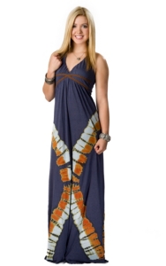 Ocean Drive® Women's Navy Tie Dyed with Brown Leather Band Halter Maxi Dress