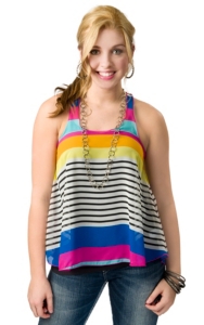 Ocean Drive® Women's Multi Stripe Chiffon Racer Back Sleeveless Fashion Top