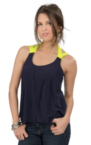 Vintage Havana ® Women's Navy with Neon Yellow Straps Fashion Tank Top