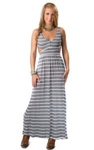 Ocean Drive® Women's Grey Blue with White Stripes Cutout Open Back Sleeveless Maxi Dress