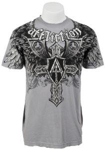 Affliction® Men's Elastic Silver with Winged Cross Short Sleeve Logo Tee