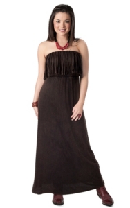 Ocean Drive Women's Distressed Brownish Black Fringe Strapless Maxi Dress