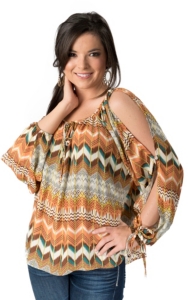 Umgee® Women's Multi-Colored Chevron Cold Shoulder Long Sleeve Fashion Top