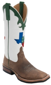 Anderson Bean® Women's Toast Bison Brown w/ Texas 4-H Logo on White Top Green Trim Double Welt Square Toe Western Boots