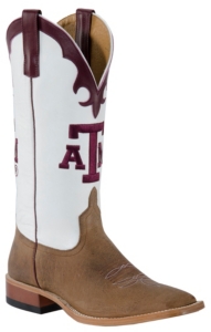 Anderson Bean® Mens Toast Brown w/ White Top & Maroon A&M Square Toe Collegiate Boot