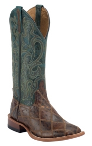 Anderson Bean® Horse Power™ Men's Brown Ostrich Print Patchwork w/ Turquoise Top Square Toe Western Boots
