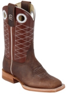 Anderson Bean® Kids Toast Brown Bison with Copper Diamond Stiched Square Toe Boots