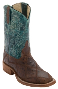 Anderson Bean® Kid's Brown Angry Bird Ostrich Print Patchwork w/ Turquoise Top Square Toe Western Boots