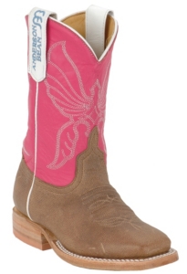 Anderson Bean® Kid's Antique Bone Brown & Pink Square Toe Boots