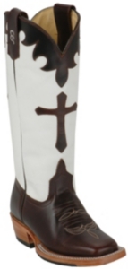 Anderson Bean® Kid's Chocolate Brown Cow w/Cross White Top Square Toe Western Boot