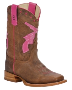 Anderson Bean® Kid's Brown Toasted Bison w/ Pink Crossed Pistols Square Toe Boots