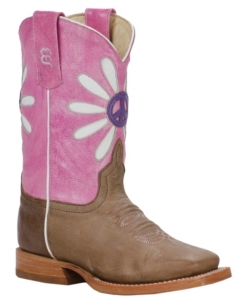 Anderson Bean® Kids Bone Tan w/ Pink & Purple Peace Daisy Square Toe Western Boots