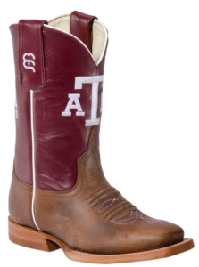Anderson Bean® Kid's Brown w/ Maroon Top A&M Double Welt Square Toe Western Boots