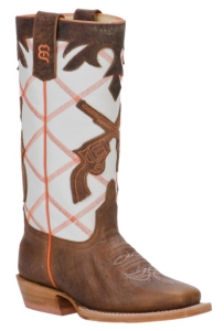 Anderson Bean® Kids Brown Bison w/ Pistols on White Diamond Top Square Toe Boots
