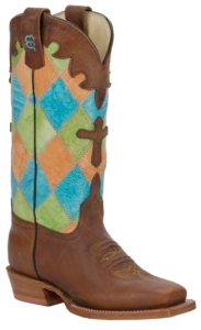 Anderson Bean® Kids Honey Brown w/ Bright Patchwork Top Square Toe Boot