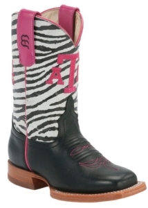 Anderson Bean® Kid's Black w/ Zebra Top Pink A&M Stitch Square Toe Western Boots