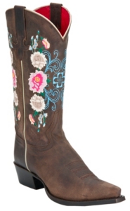 Anderson Bean® Macie Bean™ Ladies Dark Brown Floral Embroidered Snip Toe Boots