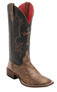 Anderson Bean® Macie Bean™ Women's Tan Texas Rose Embossed w/Black Glove Top Double Welt Square Toe Western Boots