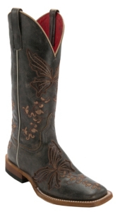 Anderson Bean® Macie Bean™ Women's Distressed Black w/ Chocolate Butterfly Inlay Square Toe Boots