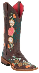 Anderson Bean® Macie Bean™ Ladies Brown Floral Embroidered Square Toe Boots
