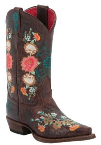 Anderson Bean® Macie Bean™ Kids Vintage Brown w/ Floral Embroidery Snip Toe Boot