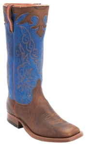 Anderson Bean® Men's Distressed Brown w/ Blue Stovepipe Top Square Toe Western Boots