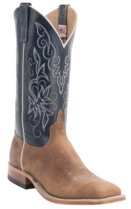 Anderson Bean® Men's Distressed Buff Tan Bison w/Regal Blue Top Double Welt Square Toe Western Boots