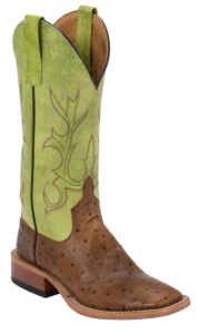 Anderson Bean® Youth Brown Ostrich Print w/ Lime Green Top Square Toe Boot
