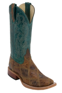 Anderson Bean® Youth Brown Ostrich Print Patchwork w/ Turquoise Top Square Toe Western Boots