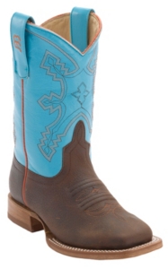 Anderson Bean® Youth Briar Oil Tan w/ Baby Blue Top Square Toe Western Boots