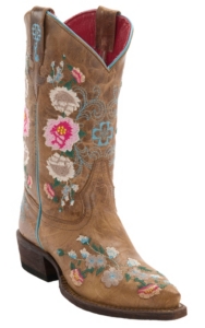Anderson Bean® Macie Bean™ Youth Antiqued Honey Brown w/ Rose Garden Embroidery Snip Toe Boots