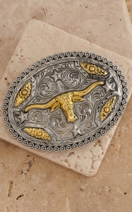 AndWest® Antiqued Silver & Gold Longhorn Oval Buckle