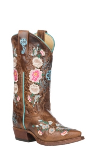Anderson Bean® Macie Bean™ Kid's Tan Mad Cat Floral Embroidered Snip Toe Boots