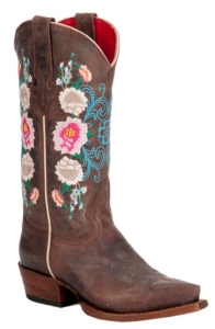 Anderson Bean® Macie Bean™ Kid's Dark Brown Floral Embroidered Snip Toe Western Boots