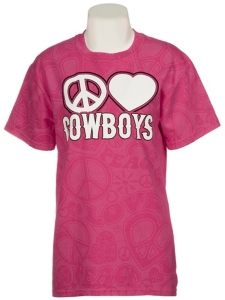 Cattilac Style® Ladies Pink Peace Love Cowboys Short Sleeve Tee