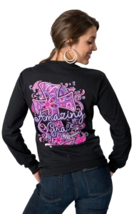 Girlie Girl® Women's Black with Cross Amazing Grace Long Sleeve Tee
