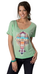 ATX Mafia® Women's Mint Green with Aztec Cross Amen Short Dolman Sleeve Tee