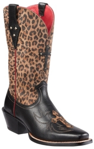 Ariat® Legend Spirit® Ladies Black w/ Leopard Print Top Cross and Studs Punchy Square Toe Boots