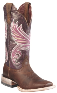 Ariat® Fortress™ Ladies Weathered Brown w/ Purple Marble Triple Welt Square Toe Western Boots