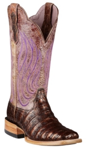 Ariat® Nitro™ Women's Coppered Black Caiman Belly w/ Violet Tan Top Double Welt Square Toe Western Boot