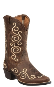 Ariat® Shelleen™ Kids Distressed Brown w/ Cream Embroidery Snip Toe Western Boots