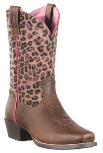 Ariat® Legend™ Children's Distressed Brown w/ Leopard Print Top Square Toe Boots