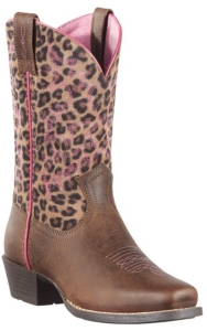 Ariat® Legend™ Youth Distressed Brown w/ Leopard Print Top Square Toe Boots