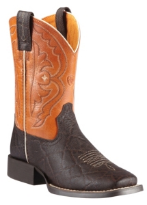 Ariat® Quickdraw™ Kids Chocolate Elephant w/ Mandarin Orange Top Square Toe Boots