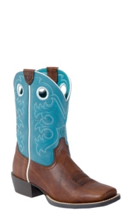 Ariat® Children's Crossfire- Brown Oiled Rowdy w/Turq Cowboy Boot